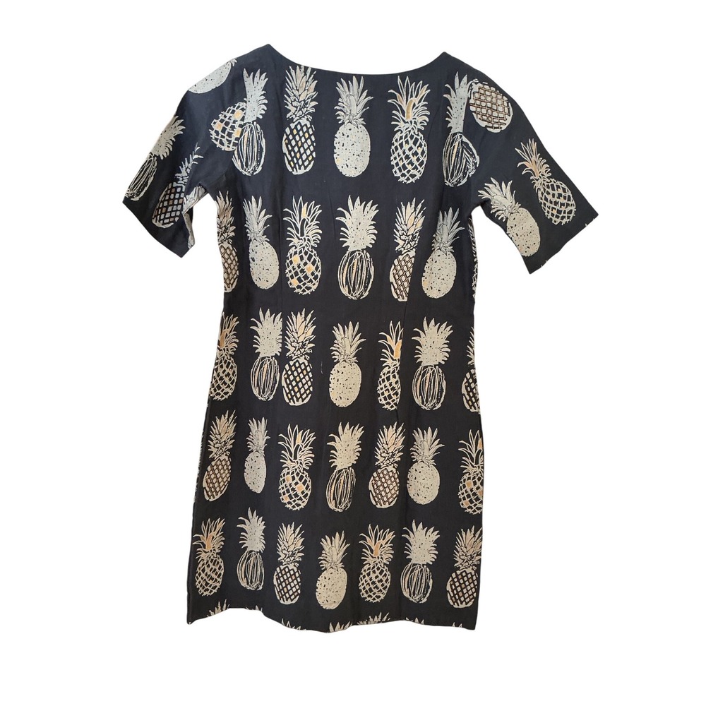 Bombay Paisley Navy Blue Pineapple Print Cotton Linen Shift Dress XS - Picture 3 of 8
